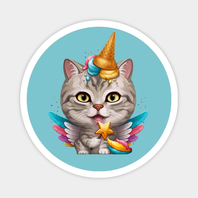 Silver Tabby Cat Ice Cream Unicorn Magnet by stonemask